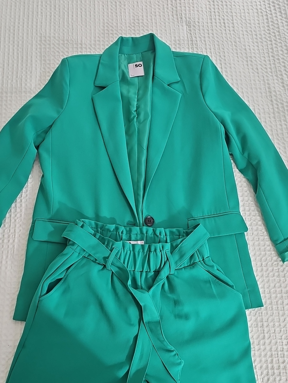 SO Teal Green Single-Button Blazer with Paperbag Waist Trousers M